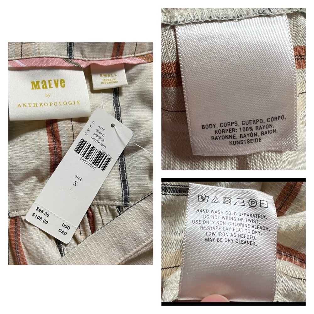Anthropologie Maeve Striped Bubble Sleeve Blouse S - Picture 14 of 14